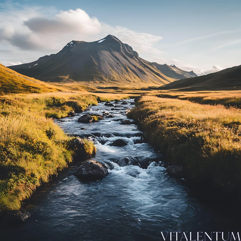 AI ART Picturesque Mountain Scene with Stream