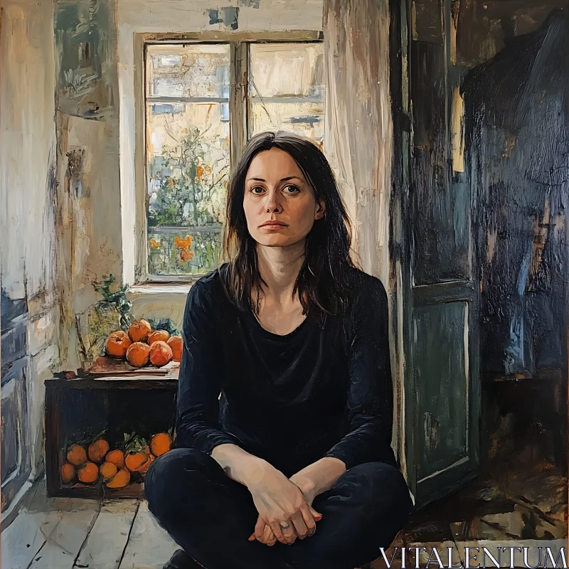 AI ART Reflective Woman Among Oranges