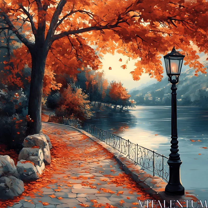 Autumn Pathway Alongside River AI Image