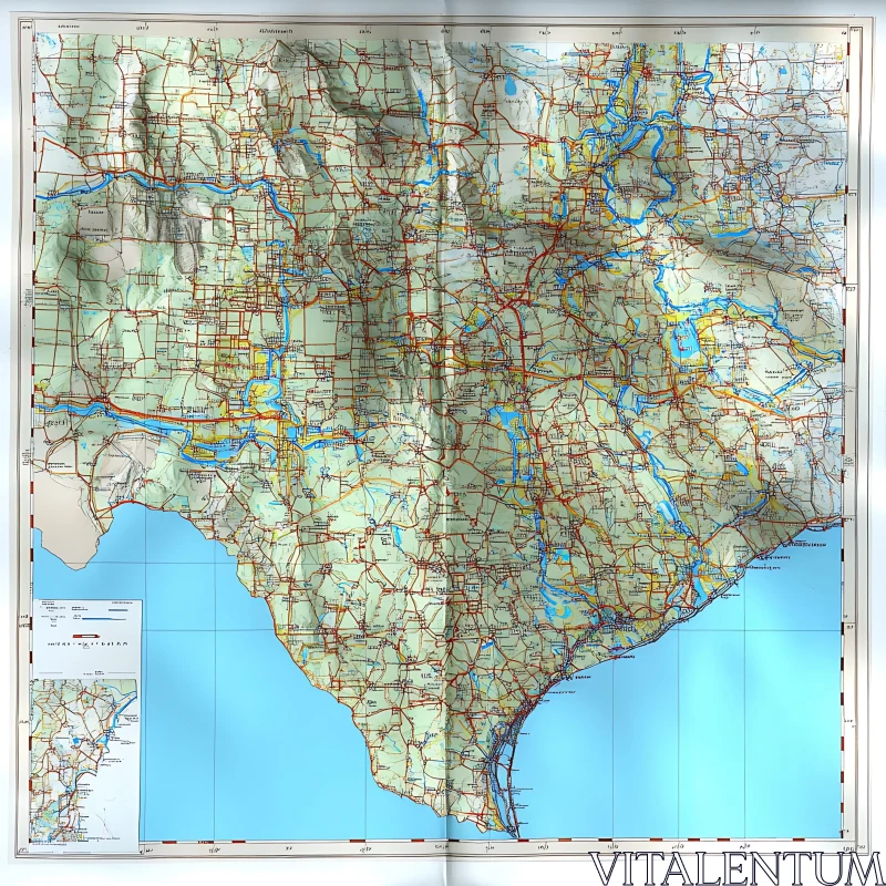 Comprehensive Regional Map with Roads and Rivers AI Image