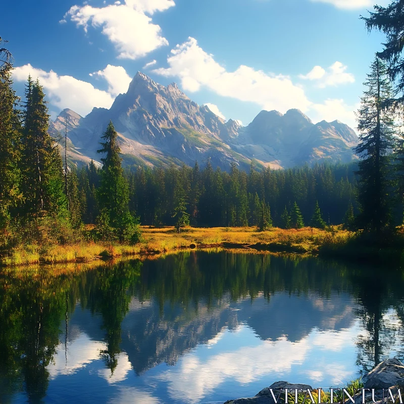 Peaceful Mountain Scene with Lake and Forest AI Image