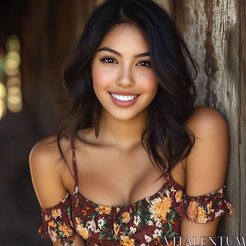 Smiling Woman in Outdoor Portrait AI Image