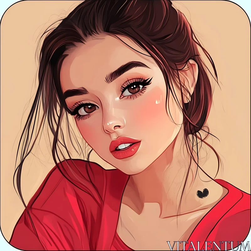 AI ART Portrait of a Young Woman in Red