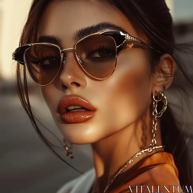 Modern Elegance: Woman's Close-up with Sunglasses and Jewelry AI Image