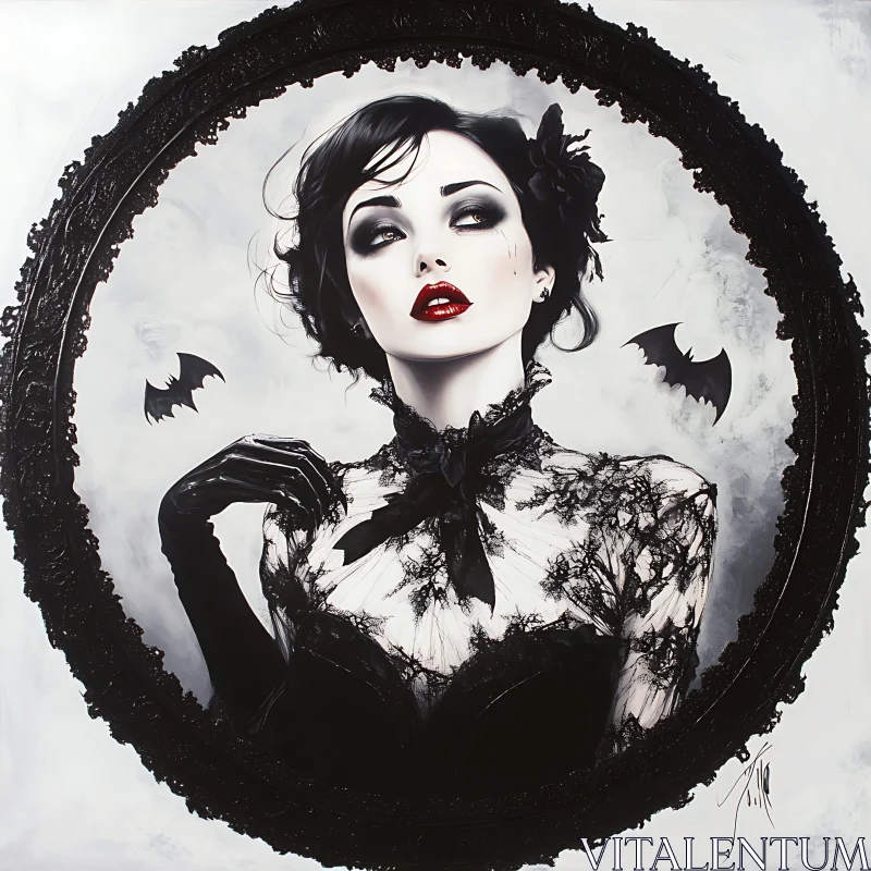 Haunting Gothic Elegance: Vampire Lady in Lace AI Image