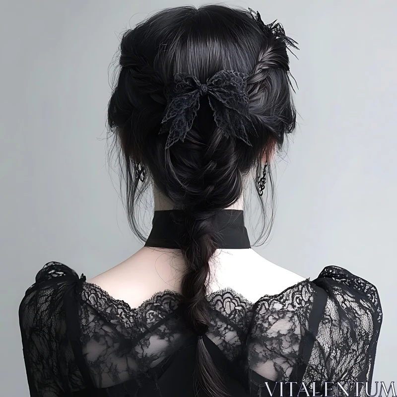 Intricate Black Lace and Braided Hair in Gothic Style AI Image