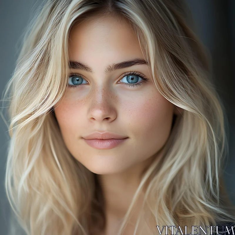 AI ART Blue-Eyed Blonde Woman Portrait