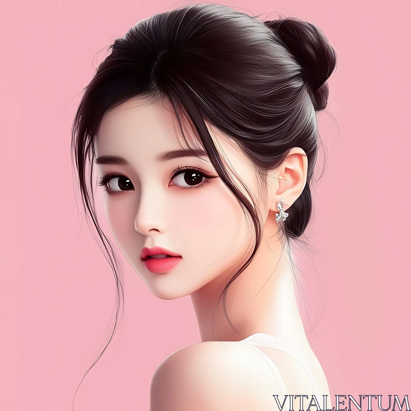 AI ART Sophisticated Female Portrait against Pink