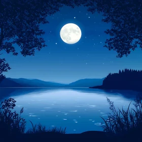 Tranquil Full Moon Night at the Lake