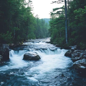 Peaceful Waterfall in Verdant Woodland