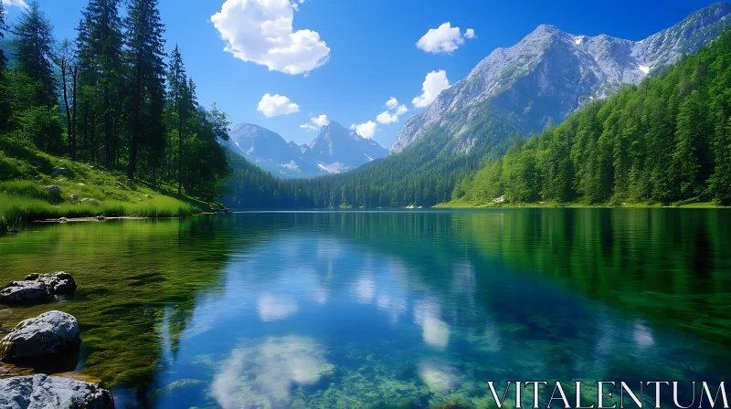 Peaceful Mountainous Lake Scenery