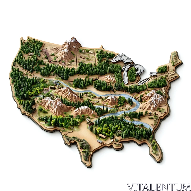 3D Relief Map of USA with Natural Features 3D Relief Map of USA with Natural Features