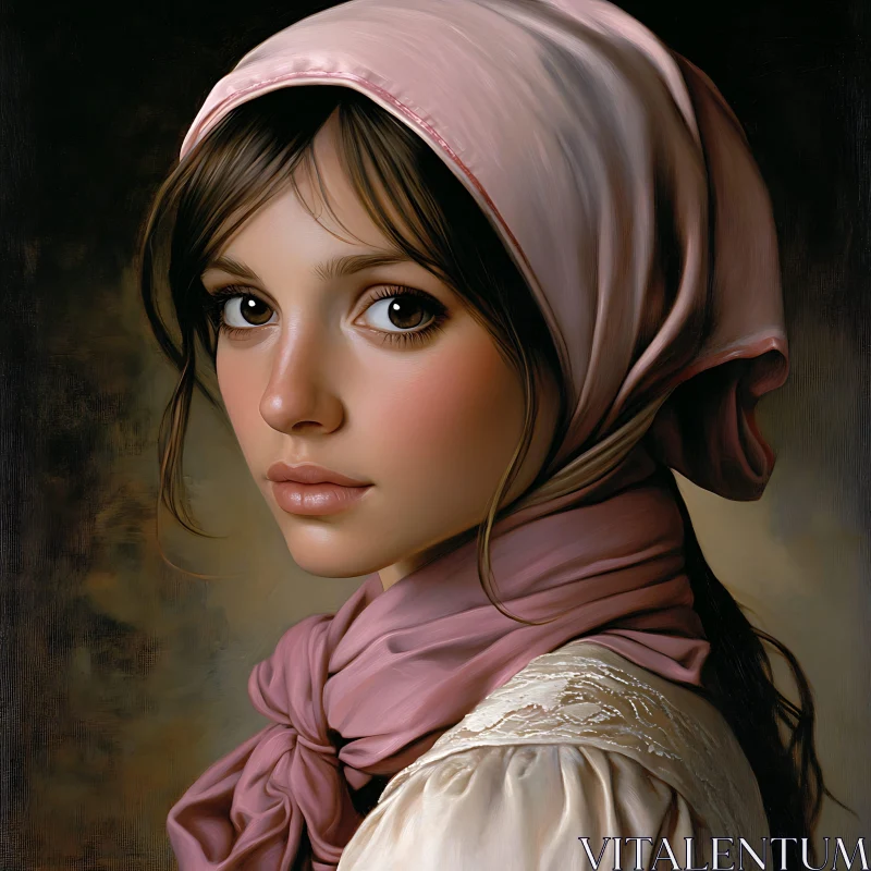 Young Woman in a Pink Headscarf Portrait Young Woman in a Pink Headscarf Portrait