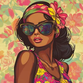 Colorful Pop Art Woman with Sunglasses