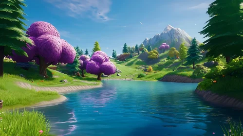 Idyllic Nature Scene with Colorful Flora and Serene Waters