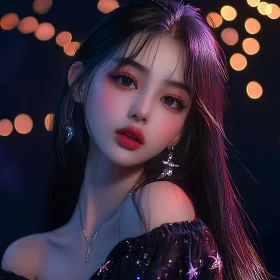 Beautiful Anime Girl Portrait with Night Lights