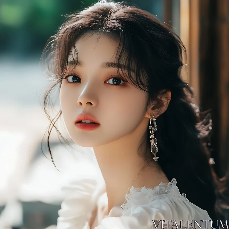 Woman with Intricate Earrings and Serene Expression Woman with Intricate Earrings and Serene Expression