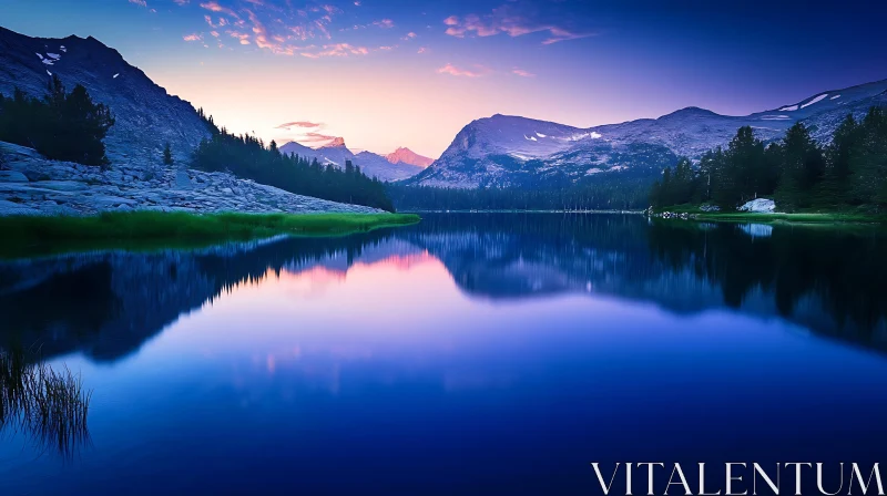 Peaceful Reflections in a Mountain Lake at Sunset Peaceful Reflections in a Mountain Lake at Sunset