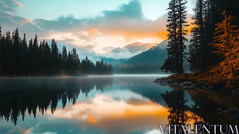 Morning Mist Over a Reflective Alpine Lake Morning Mist Over a Reflective Alpine Lake