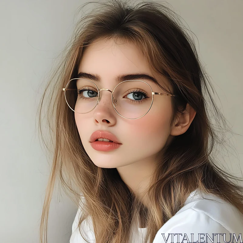 Portrait of a Young Woman with Round Glasses AI Image