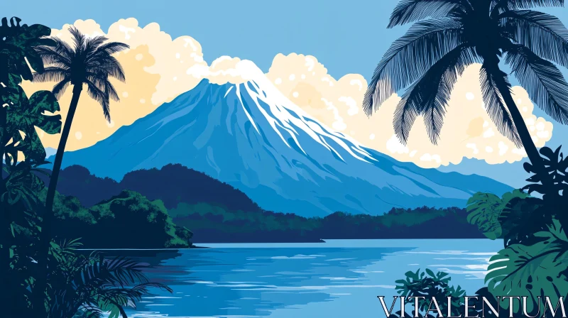 Tropical Scenery with Snowy Mountain and Lake Tropical Scenery with Snowy Mountain and Lake