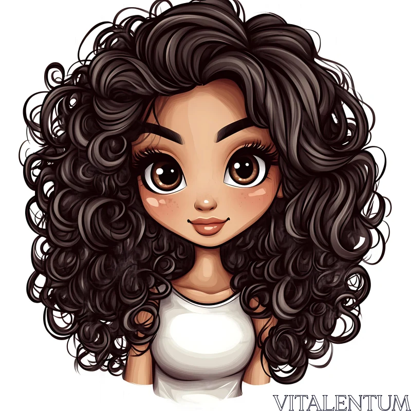 Cute Cartoon Character with Curly Hair AI Image