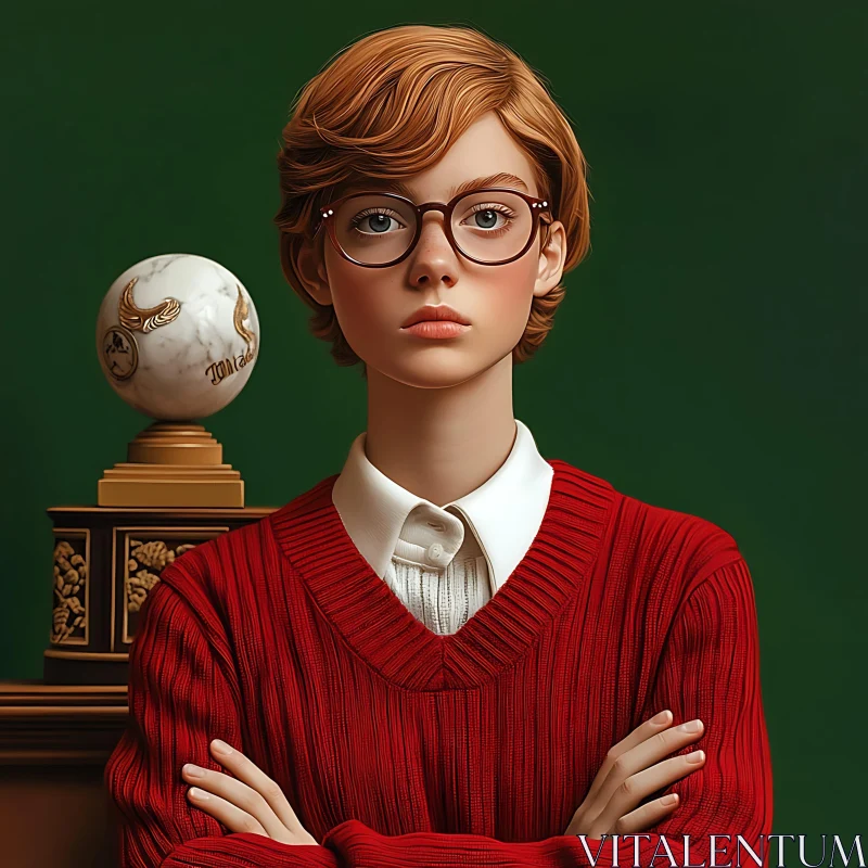 Person in Red Sweater with Marble Globe Person in Red Sweater with Marble Globe