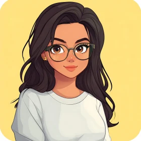 Anime Girl with Glasses and Long Hair