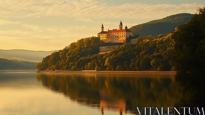 Golden Sunset Reflecting Castle on Lake Golden Sunset Reflecting Castle on Lake