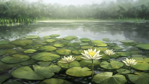 Tranquil Lake with Floating Lilies