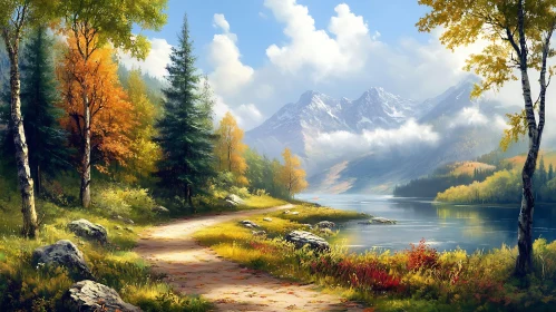 Peaceful Mountain Lake with Forest Path