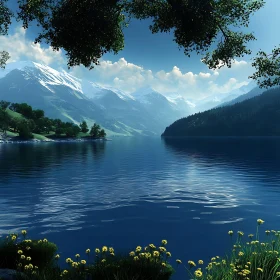 Snow-Capped Mountains Reflecting in Calm Lake