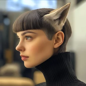 Woman with Feline Ears in Profile