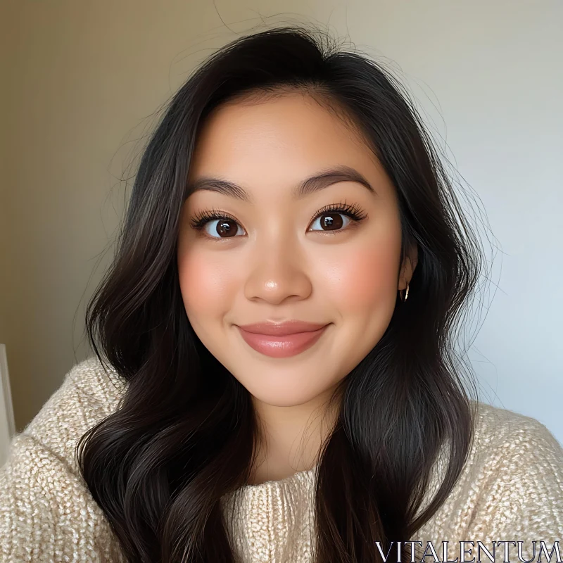 Soft Smiling Portrait of a Woman AI Image