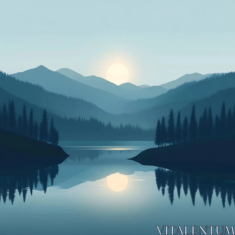 Peaceful Mountain Lake at Sunset AI Image