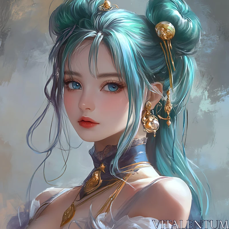 AI ART Beautiful Anime Portrait with Blue-Haired Character