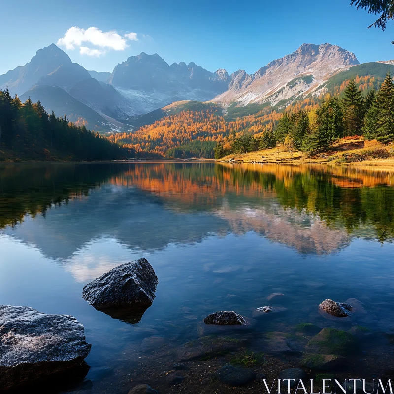 Autumn Reflection in a Mountain Lake AI Image