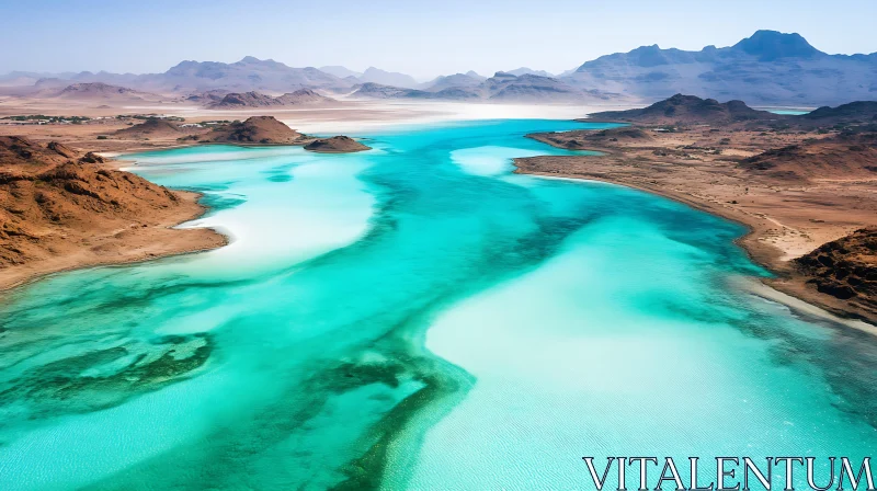 Aerial View of Turquoise River in Desert AI Image