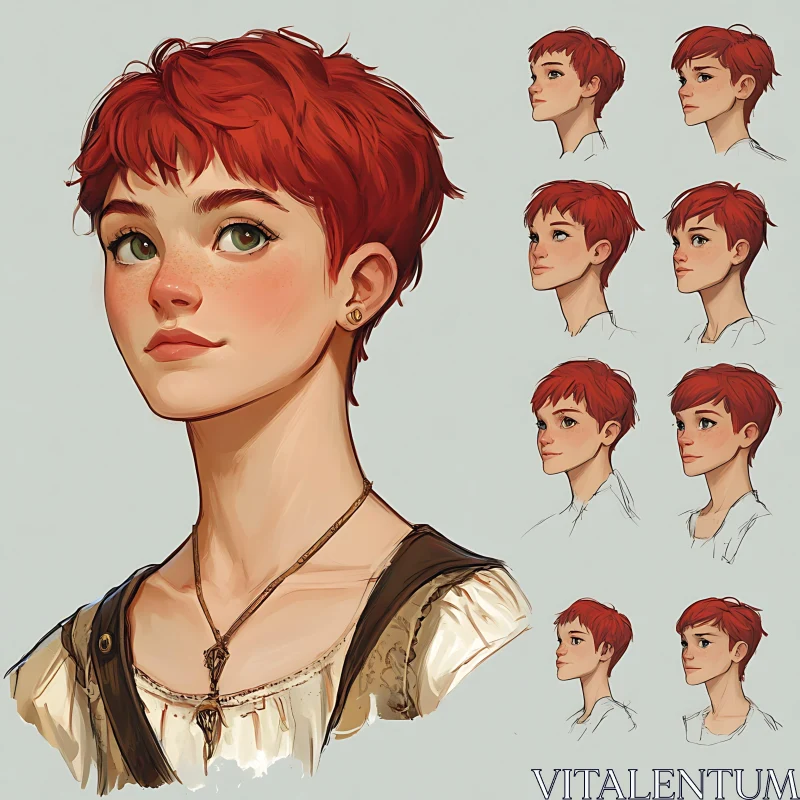 AI ART Character Design of a Red-Haired Girl