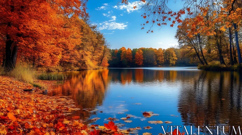 Serene Autumn Lake with Fiery Foliage AI Image