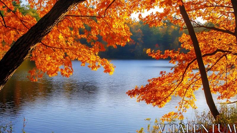 Serene Autumn Lake Reflection AI Image