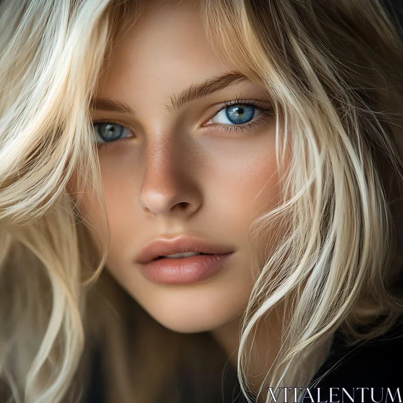 Blonde Woman Portrait with Blue Eyes AI Image