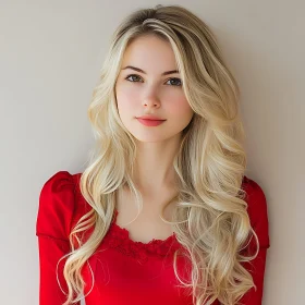 Blonde Woman in Red Dress Portrait