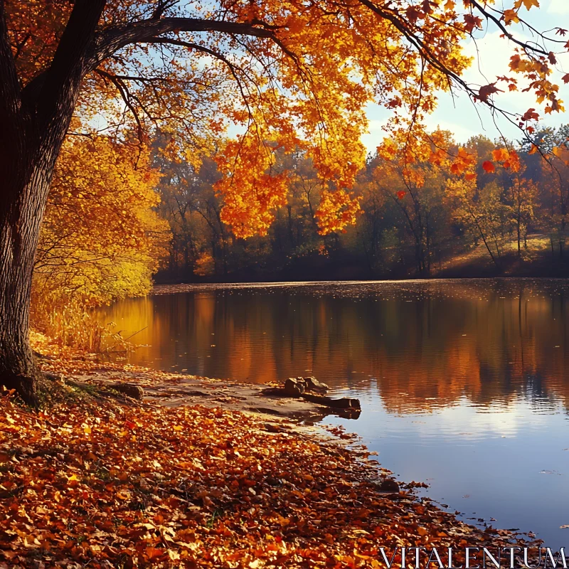 Tranquil Lake Scene in Autumn AI Image