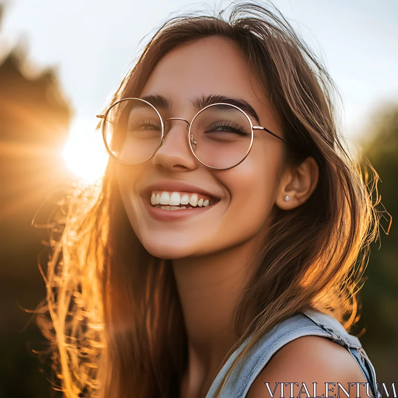 AI ART Portrait of a Joyful Woman at Sunset