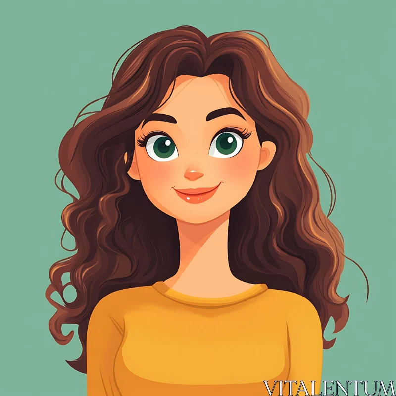 Whimsical Cartoon Portrait of a Smiling Girl AI Image