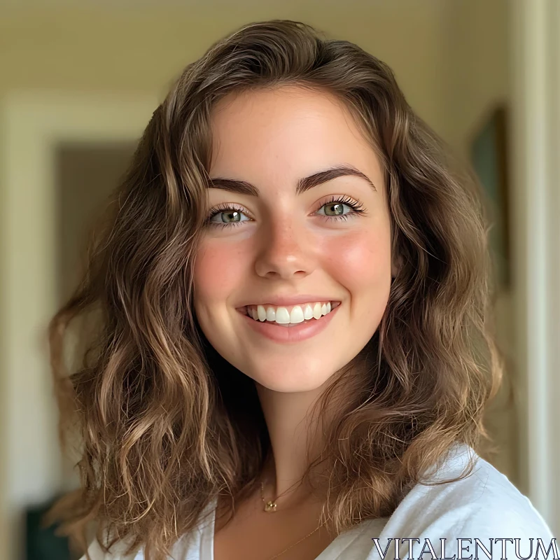 Radiant Smile of a Young Woman in Close-Up AI Image