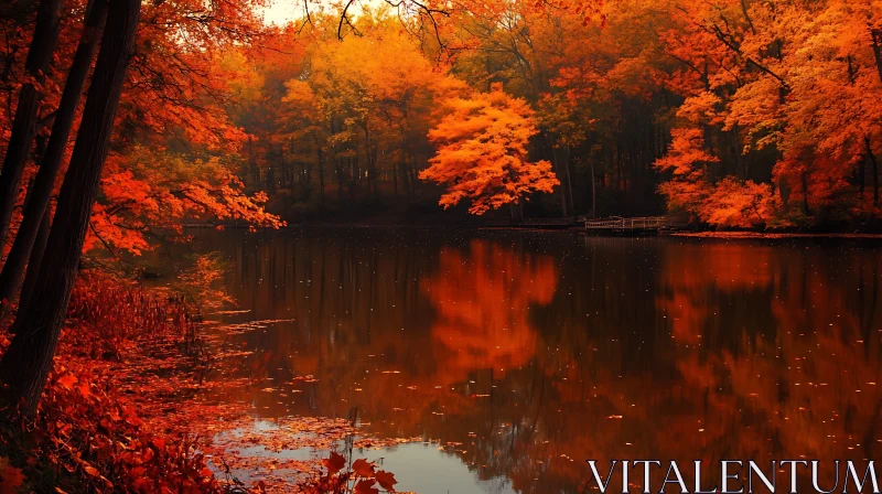 Serene Autumn Lake with Colorful Forest Reflection AI Image