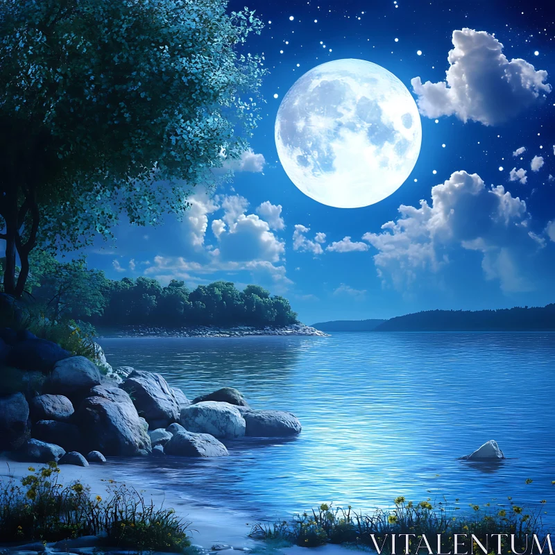 Peaceful Night by the Water AI Image