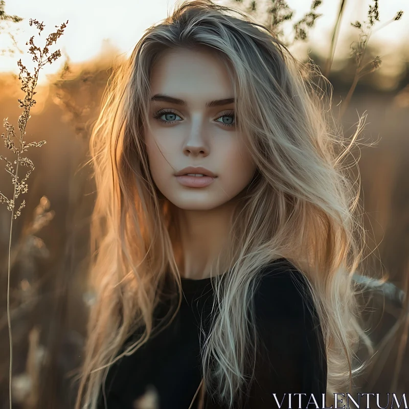 Sunlit Blonde Woman in Nature AI Image